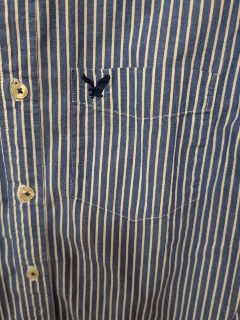 American Eagle Outfitters Shirt Men's S Blue White Long Sleeve Polo Striped Logo - Picture 3 of 8